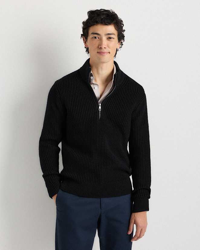 Black Australian Merino Wool Half Zip Sweater
