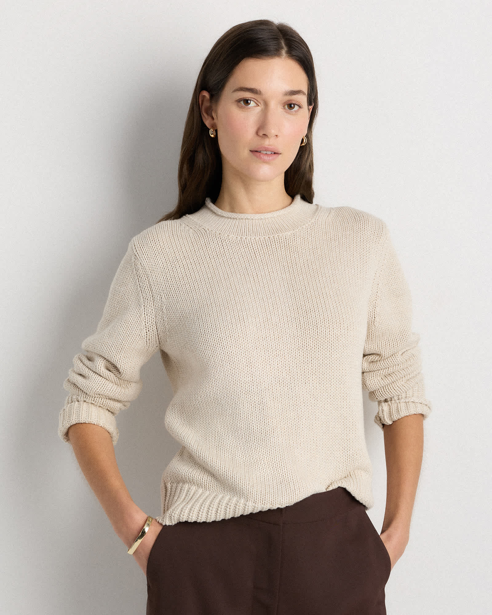 Speckled Beige Pull à col roulé 100 % coton biologique