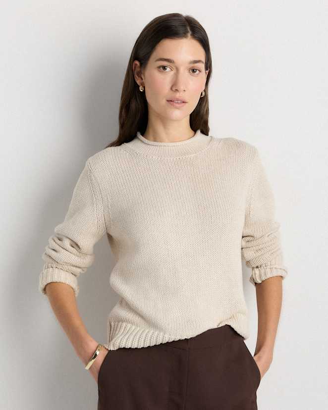 Speckled Beige 100% Organic Cotton Roll Neck Sweater
