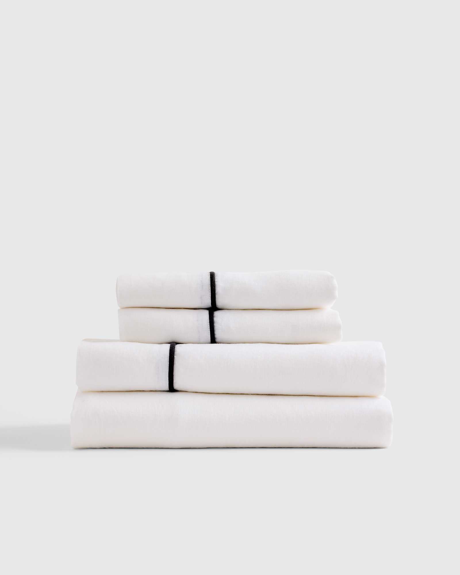 white/black European Linen Piped Sheet Set