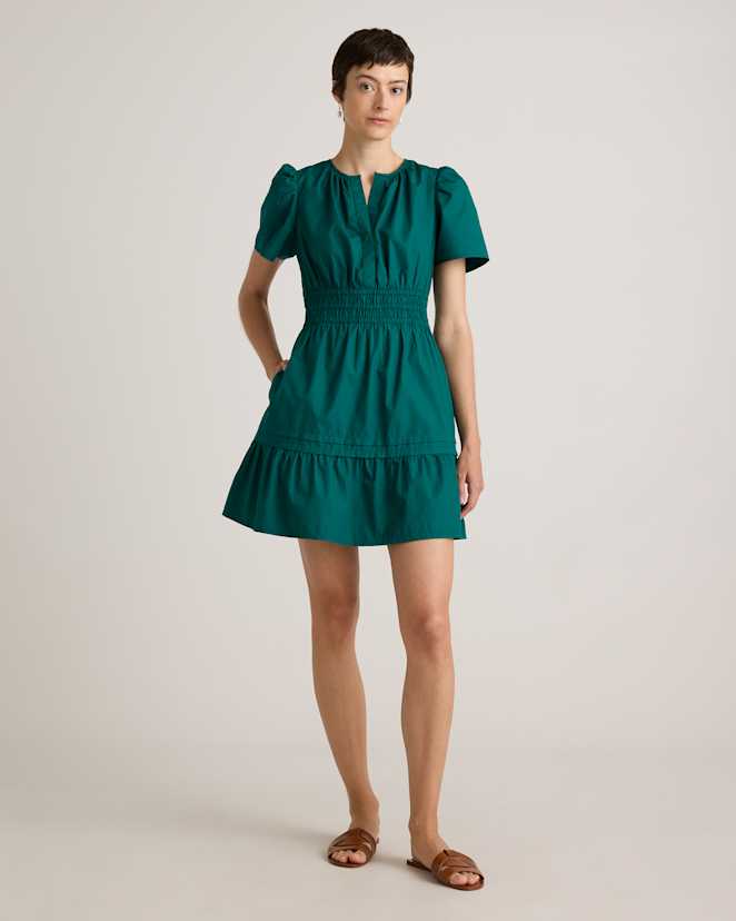 Garden Green 100% Organic Cotton Poplin Tiered Mini Dress