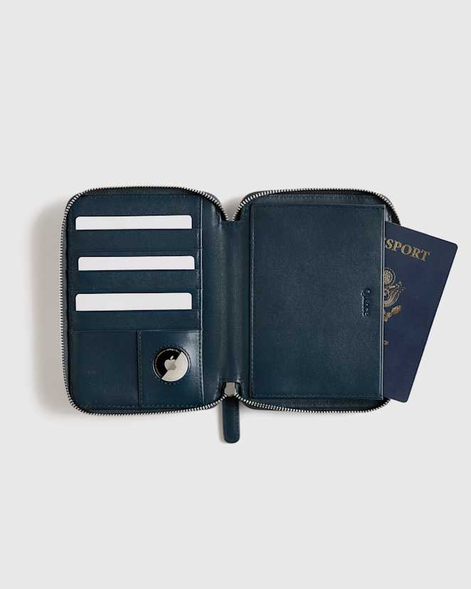 Navy Nappa Leather RFID Zip Travel Wallet