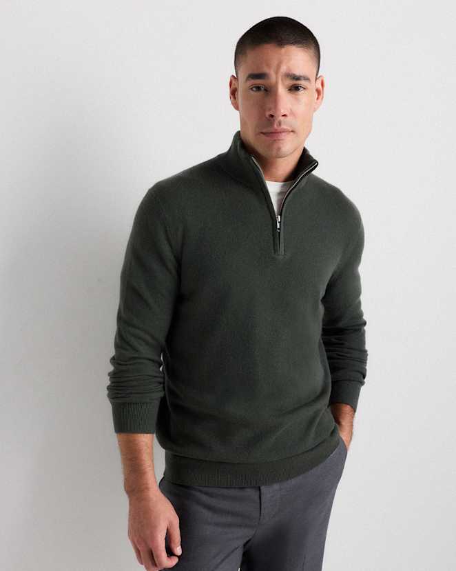 Moss Mongolian Cashmere Quarter Zip Sweater