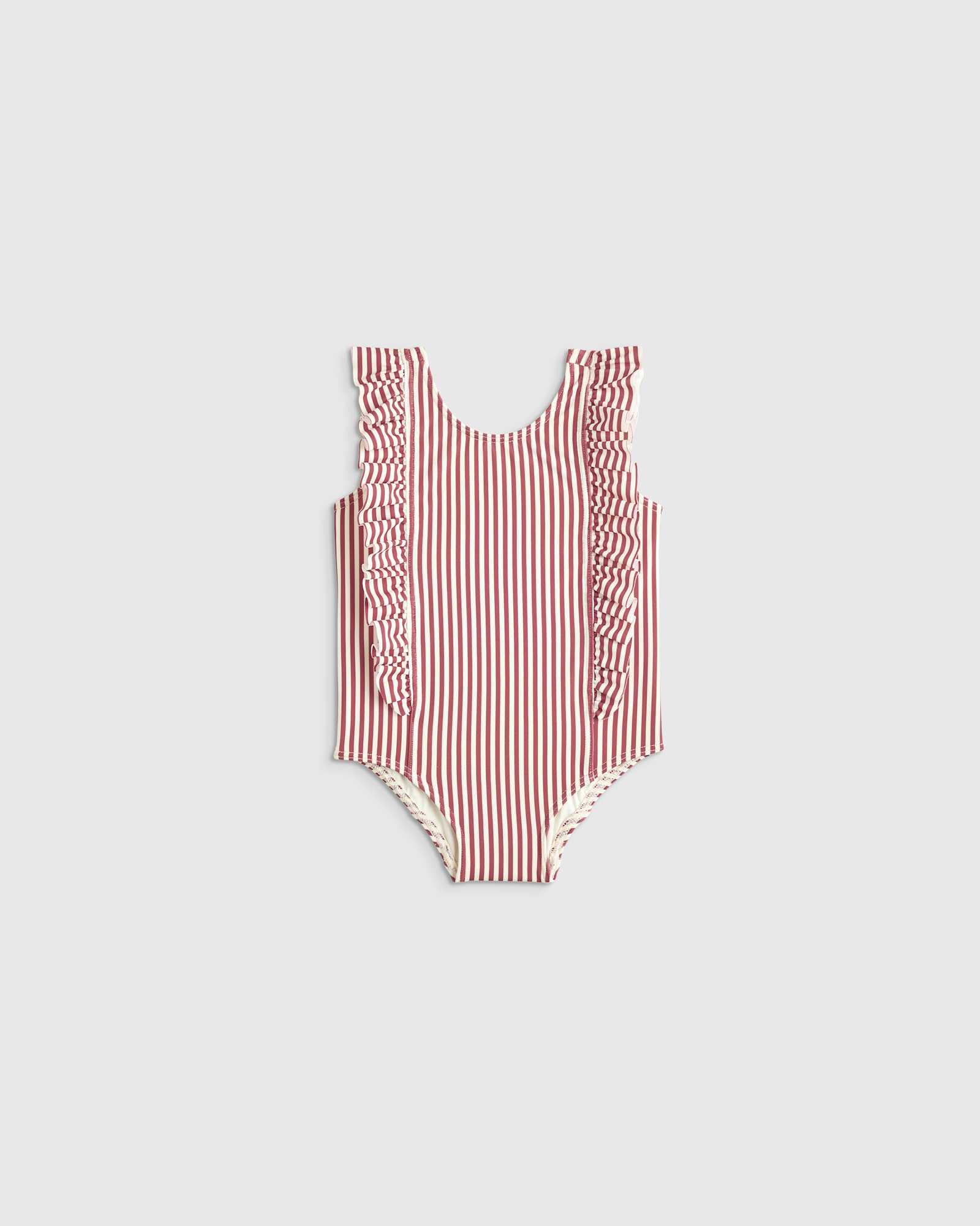 Rust Stripe Ruffle One Piece Swimsuit
