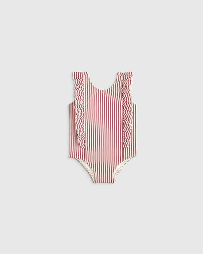 Rust Stripe Ruffle One Piece Swimsuit