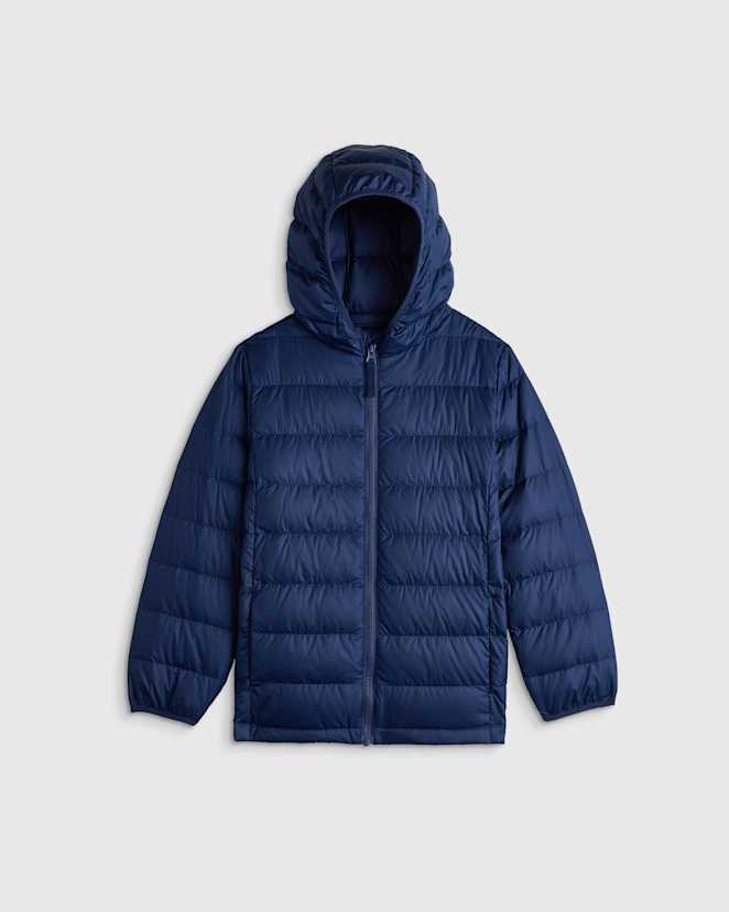 Navy Lightweight Down Hooded Puffer Jacket