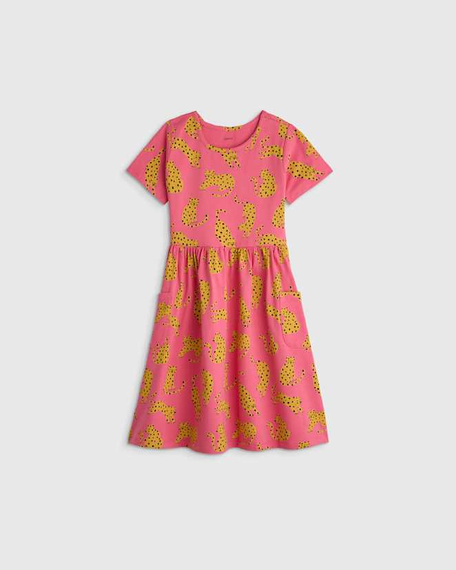 Pink Jungle Cats Organic Cotton Fit and Flare Pocket Dress
