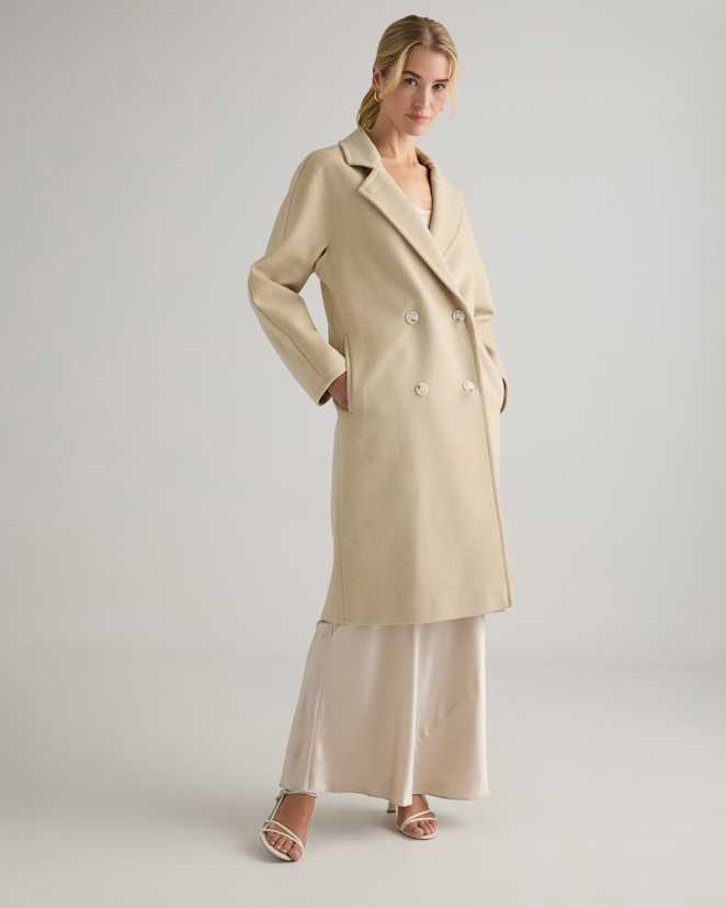 Heather Buttercream Italian Wool Double-Breasted Slouch Coat