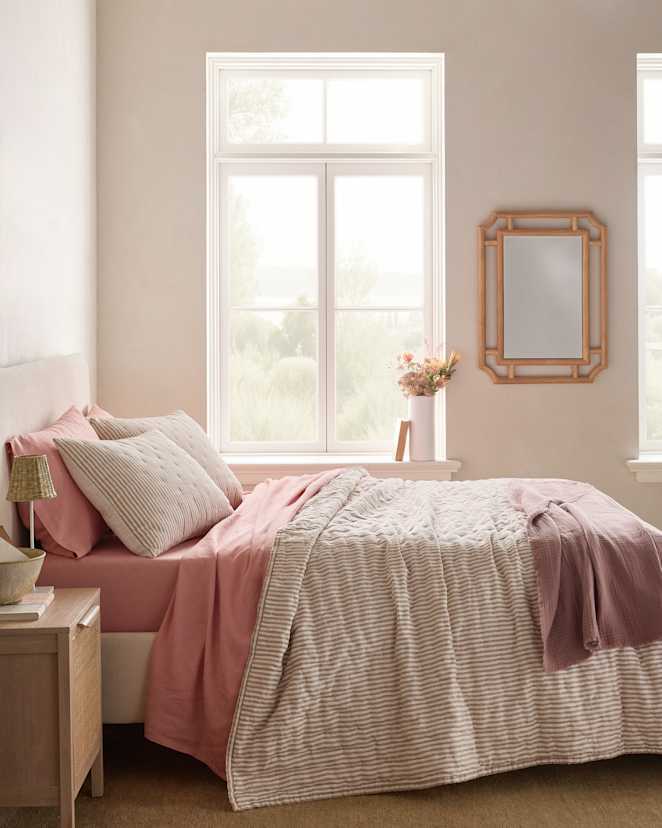 Latte/White Stripe European Linen Patterned Quilt