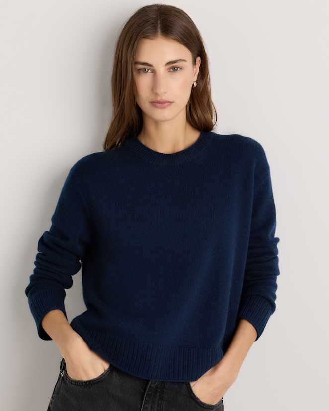 True Navy Mongolian Cashmere Boxy Crewneck Sweater