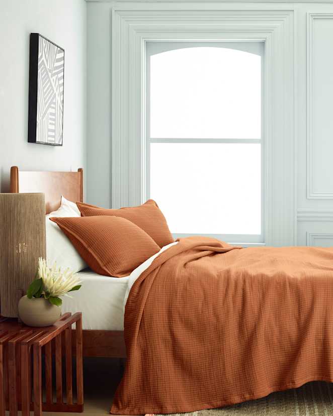 Terracotta Organic Ribbed Cotton Coverlet