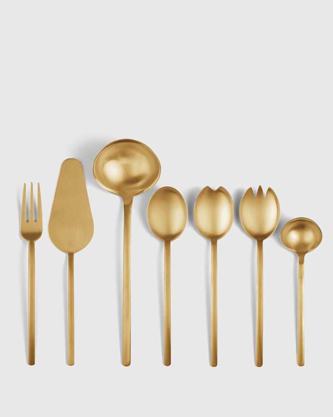 Brushed Gold Due 7-Pc Serving Utensil Set by Mepra