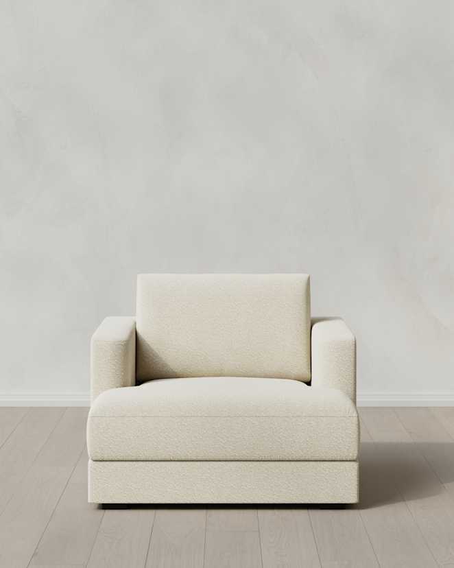 Linen Sierra Curved Arm Accent Chair in Performance Boucle