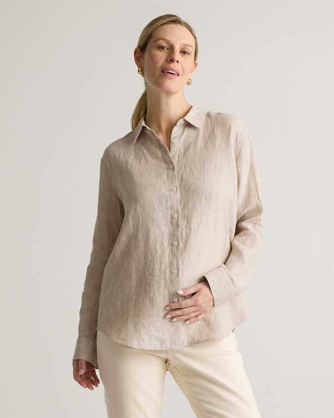 Flax 100% European Linen Maternity Long Sleeve Shirt
