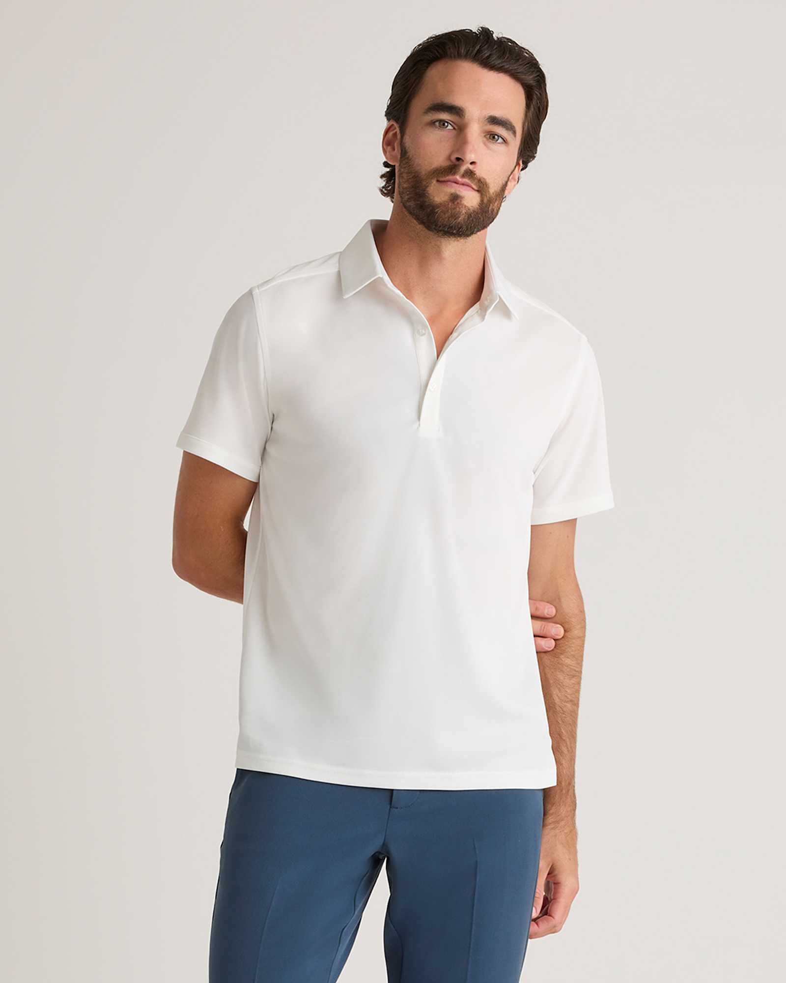 white Commuter Stretch Pique Polo