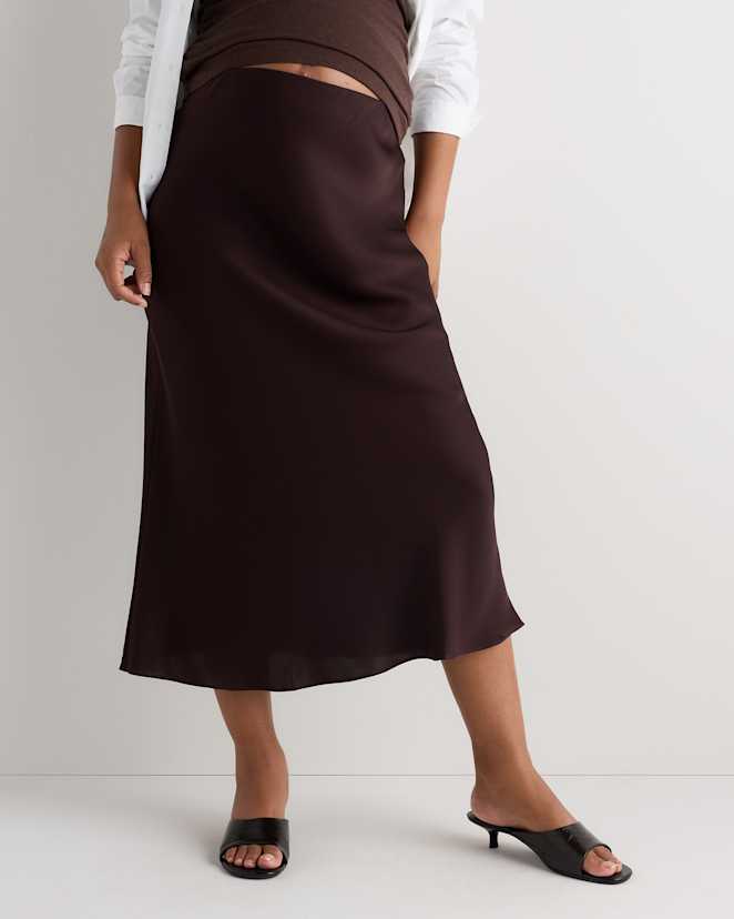 Chocolate Plum Brown Washable Stretch Silk Maternity Skirt