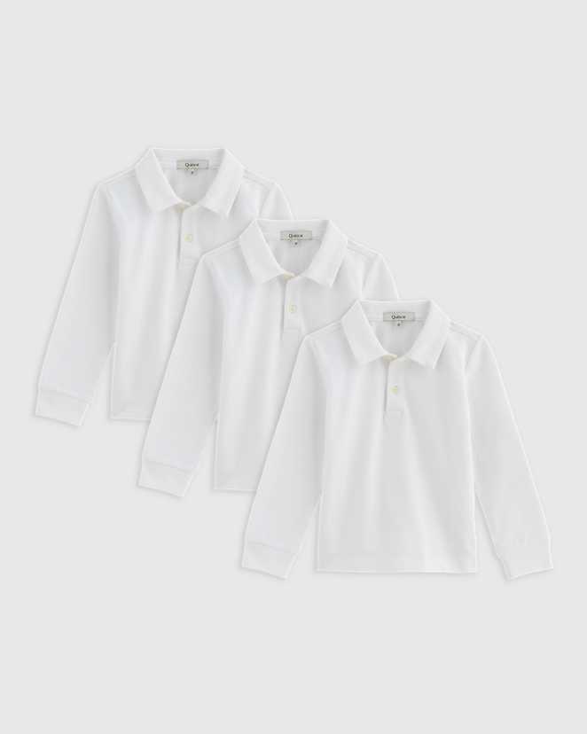 White Organic Cotton Long Sleeve Pique Polo 3-Pack