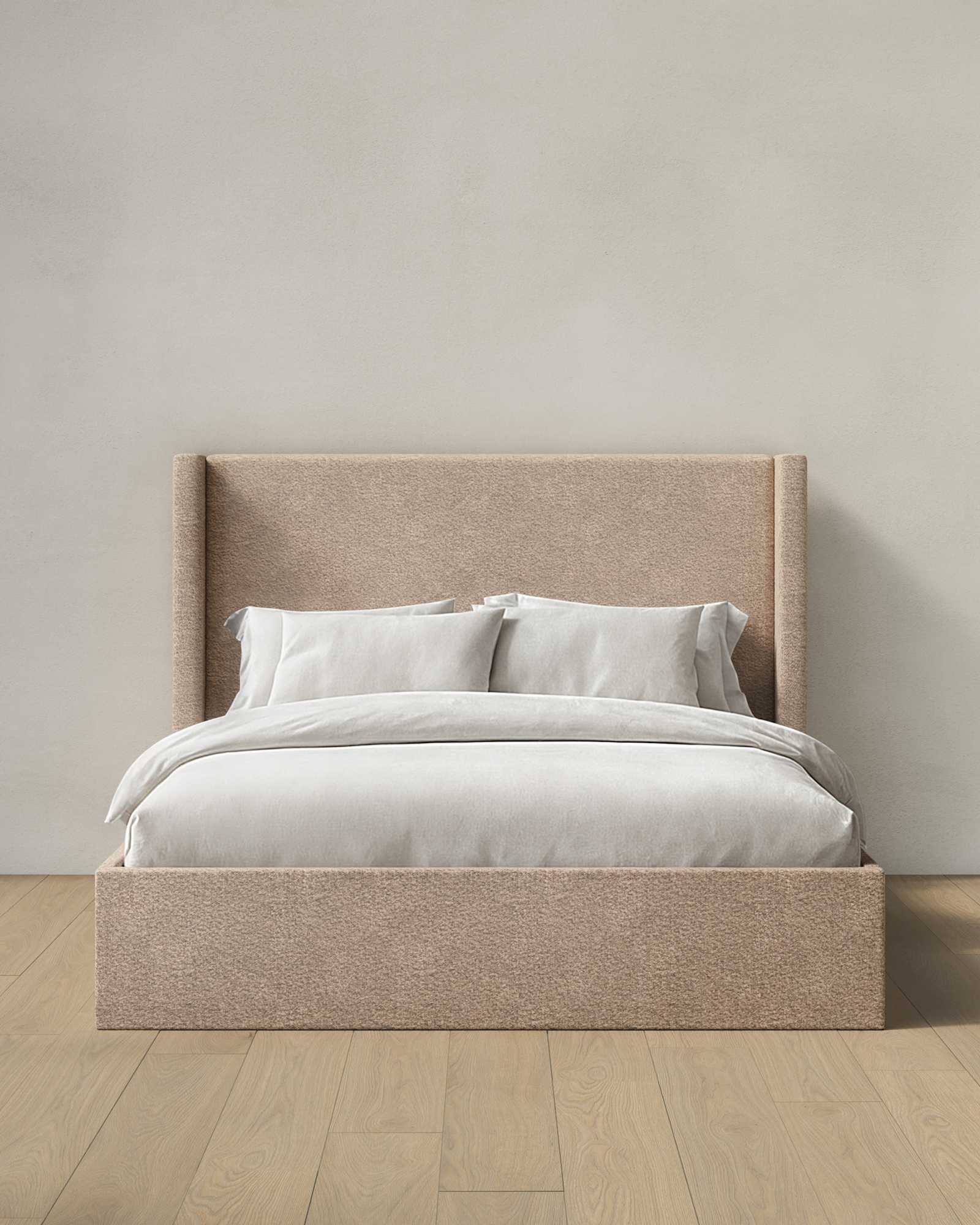 Camel Plush Boucle Wingback Bed