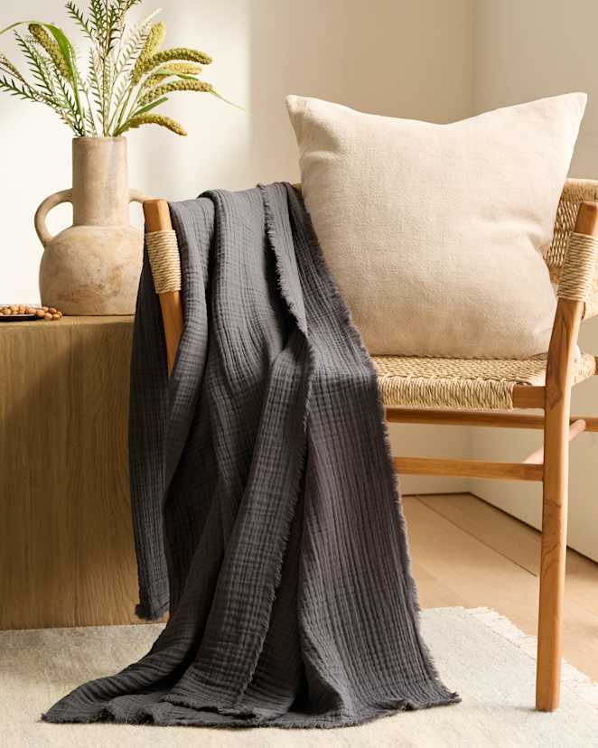 Charcoal Organic Cotton Gauze Throw