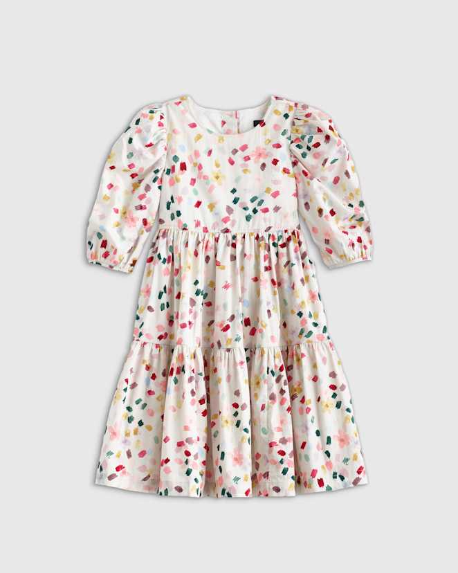 Confetti Dot 100% Cotton Poplin Puff Sleeve Dress
