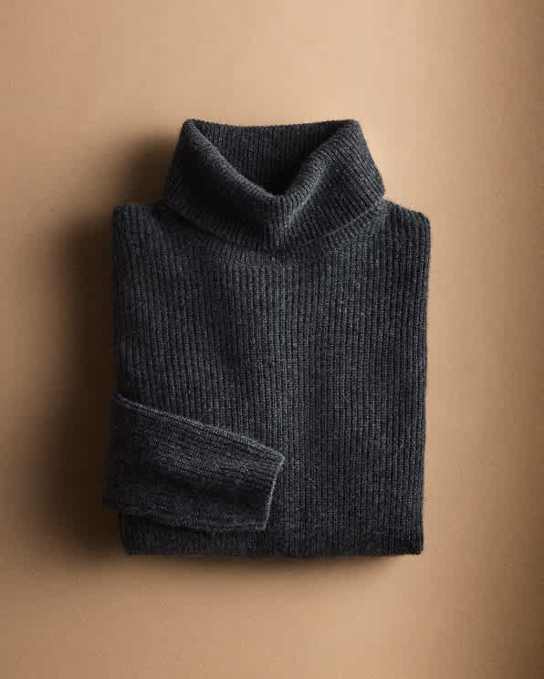 Heather Charcoal Mongolian Cashmere Fisherman Turtleneck Sweater