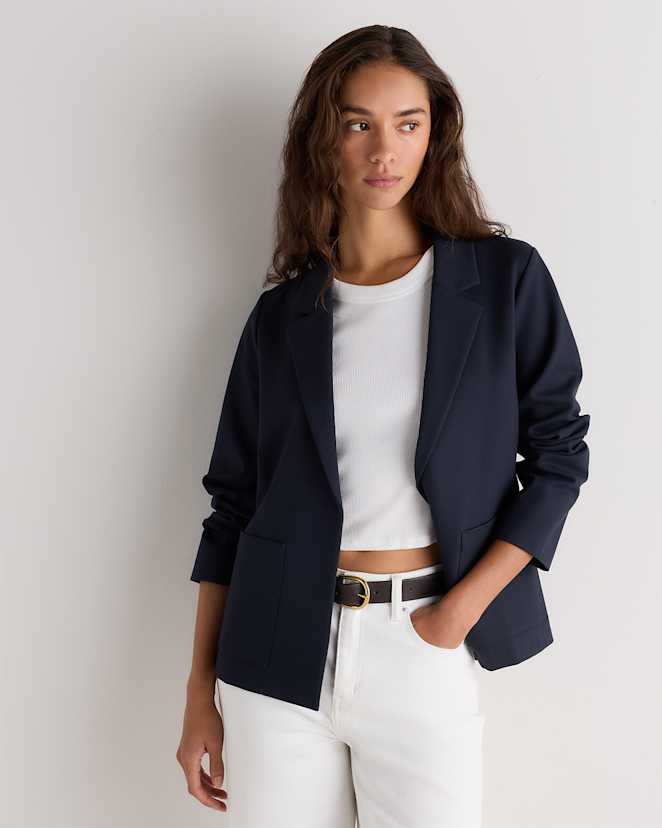 Navy Ultra-Stretch Ponte Open Blazer