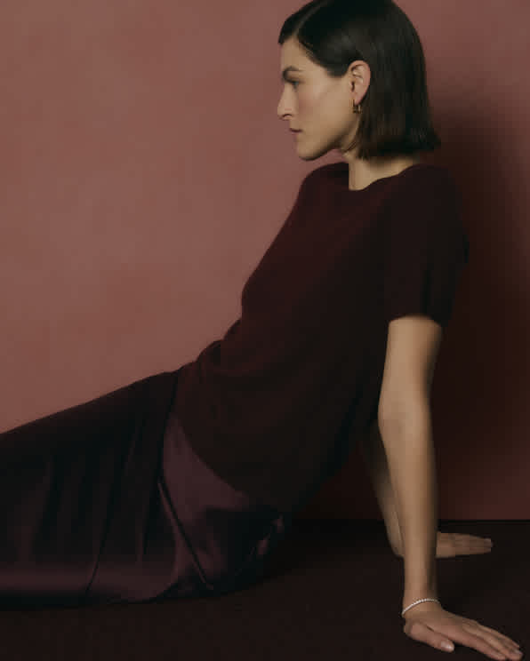 cashmeretee Rich Burgundy Mongolian Cashmere Tee
