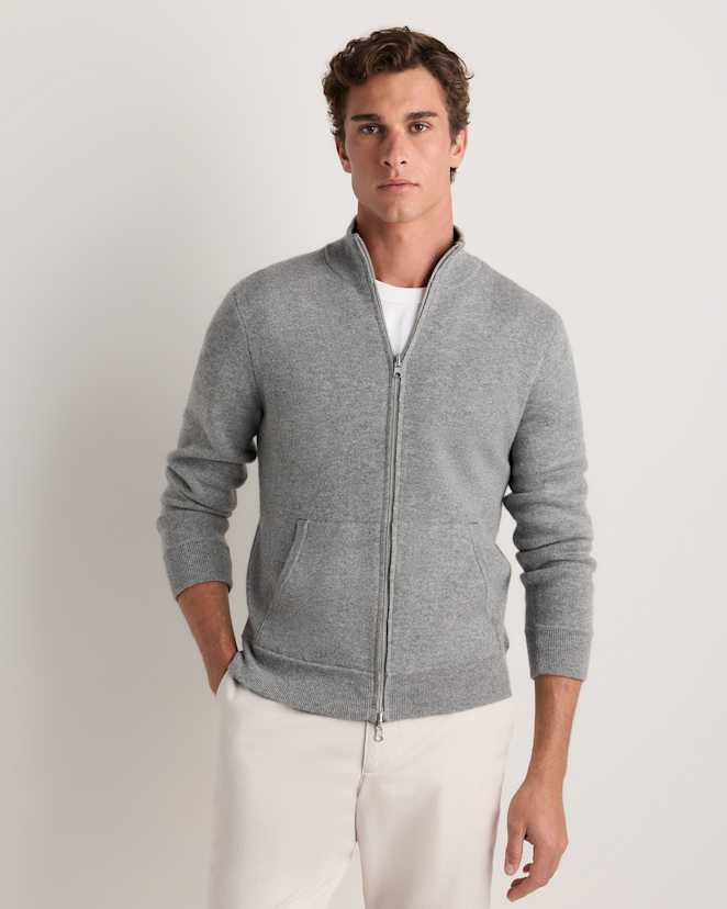 Heather Grey/Charcoal 100% Reversible Cashmere Full Zip Sweater