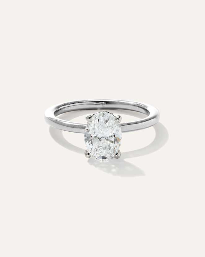White Gold Lab Grown Diamond Oval Petite Hidden Halo Engagement Ring - 1.5ct