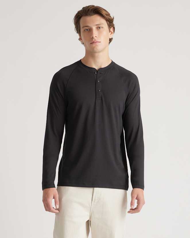 Black Cotton Modal Long Sleeve Henley Tee