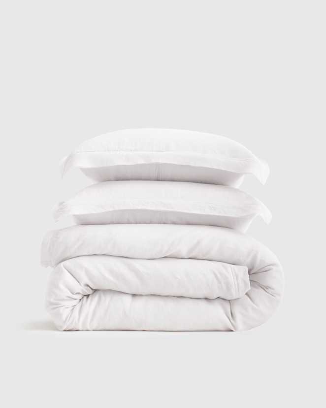 White Ensemble de housse de couette en lin européen à bordure double