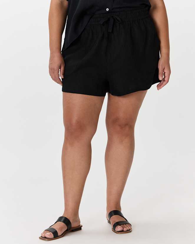 Black 100% European Linen Shorts