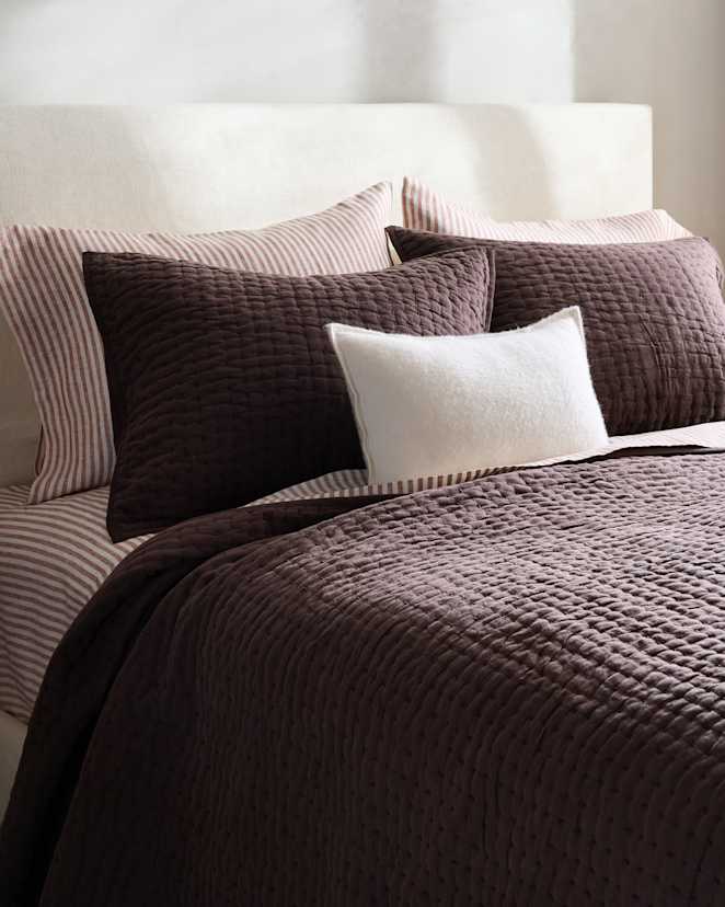 U-BEDD-83-ESP-33007 UNEDITED unedited Espresso European Linen Cotton Stitch Sham Set