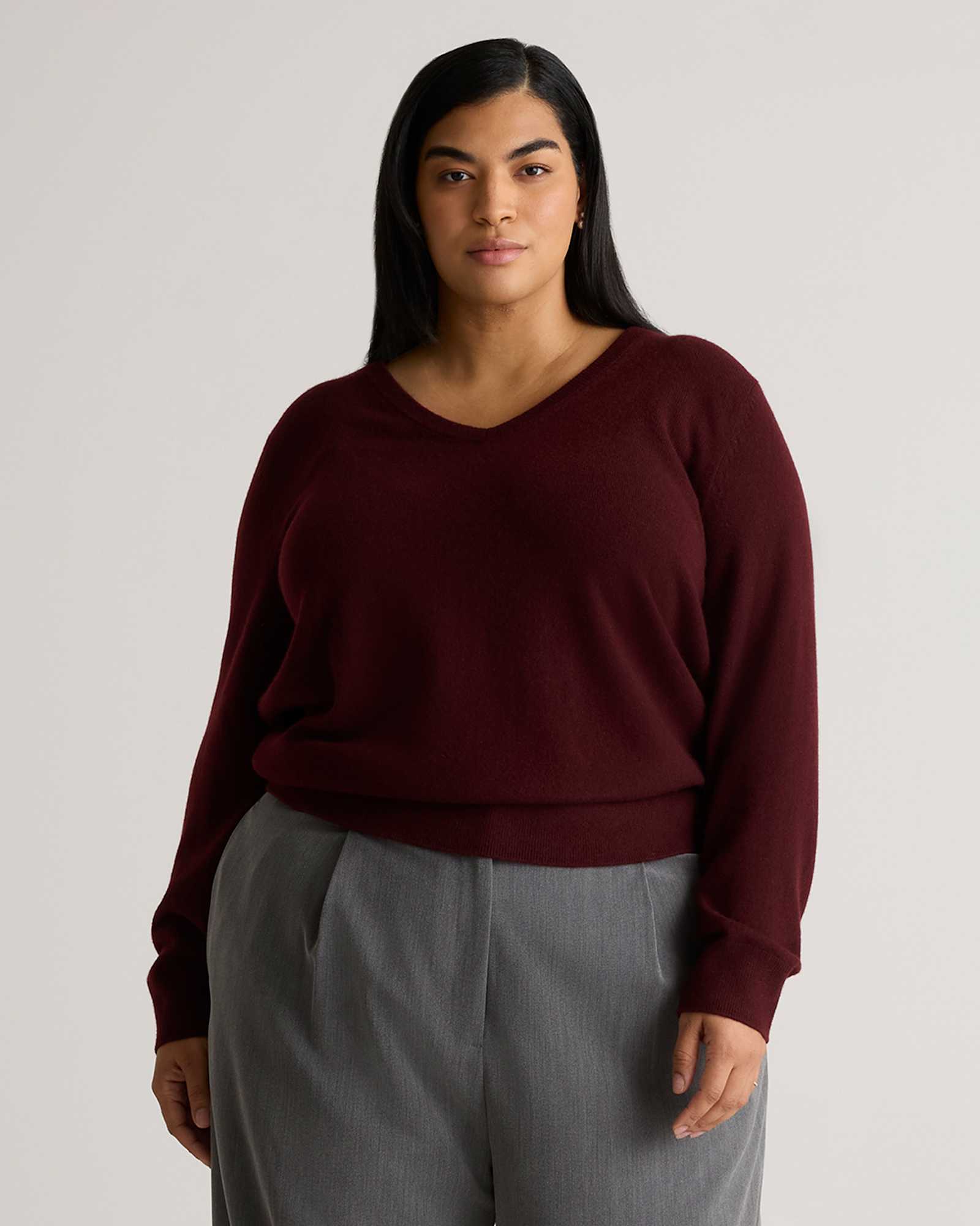 Rich Burgundy Mongolian Cashmere V-Neck Sweater