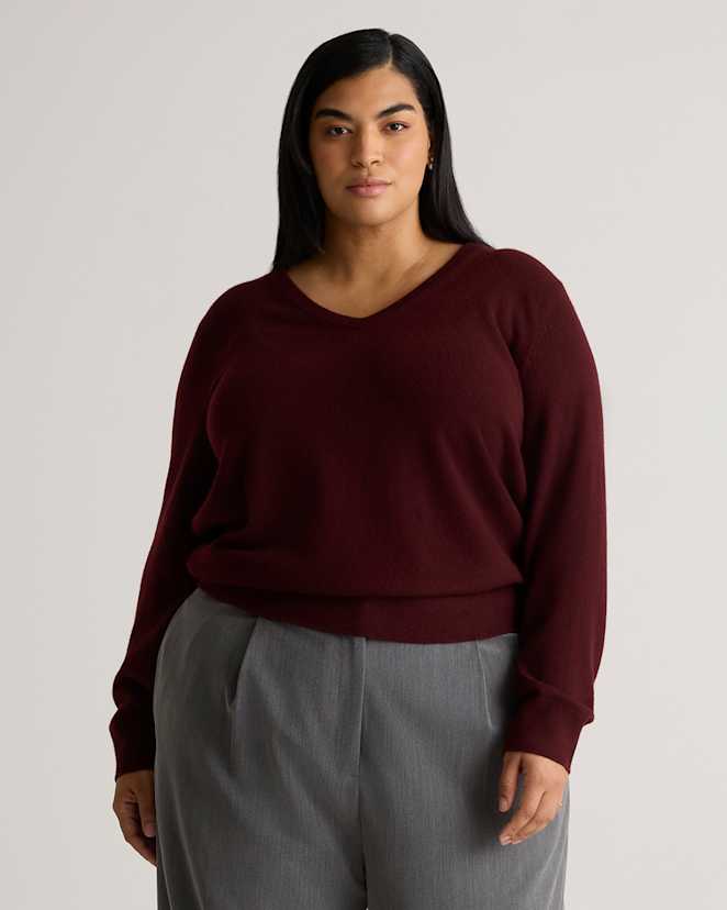 Rich Burgundy Mongolian Cashmere V-Neck Sweater