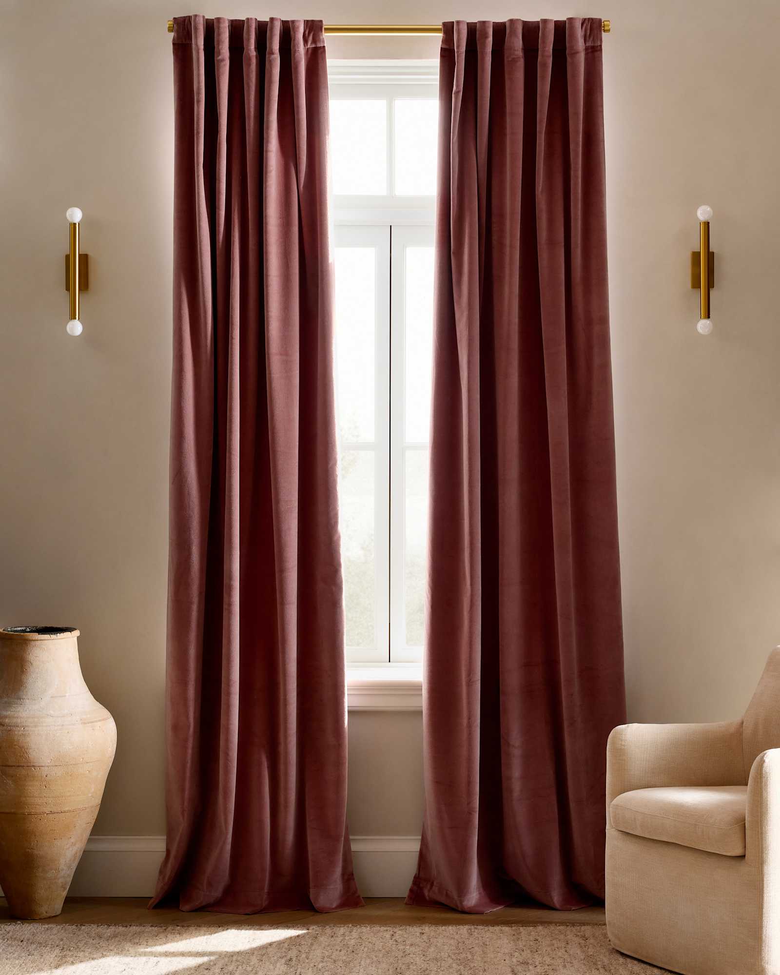 Mauve Cotton Velvet Curtain - Single Panel