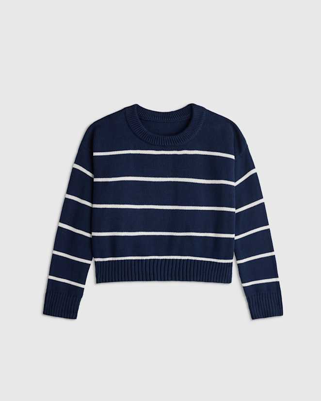 Navy/White 100% Organic Cotton Crewneck Sweater