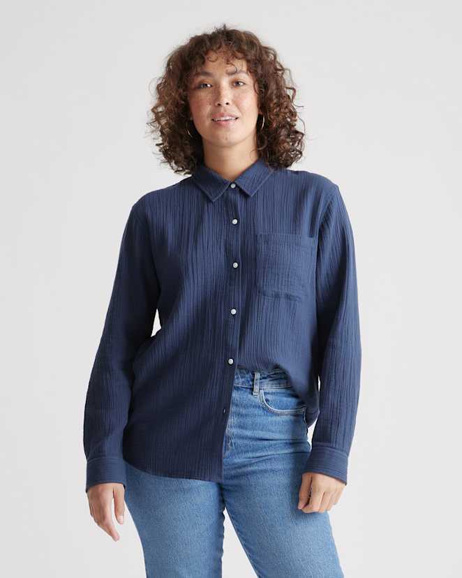Indigo Blue 100% Organic Cotton Gauze Long Sleeve Shirt