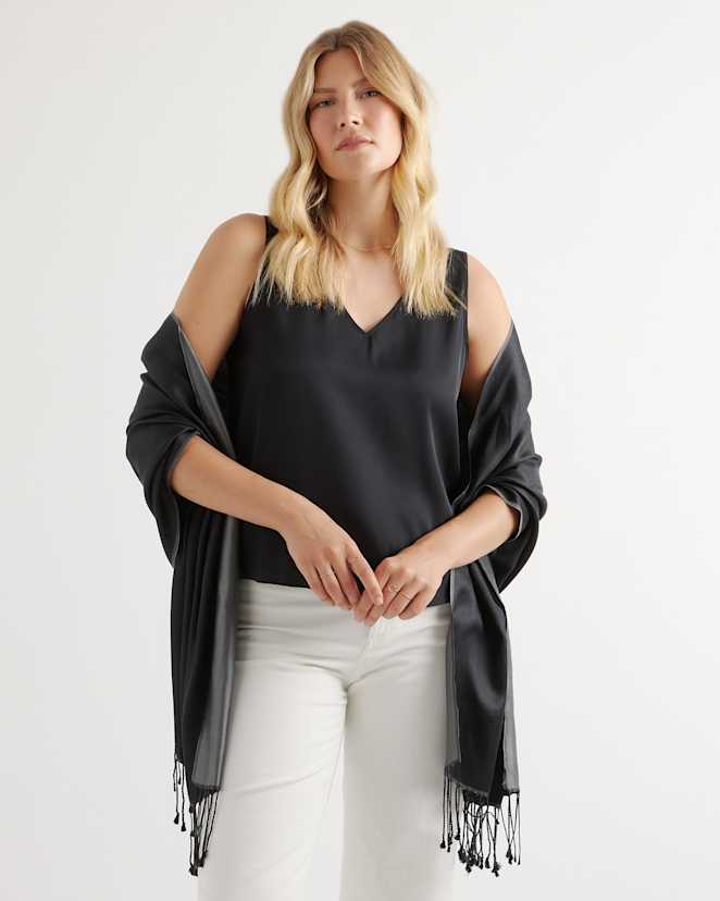 Black 100% Silk Reversible Scarf
