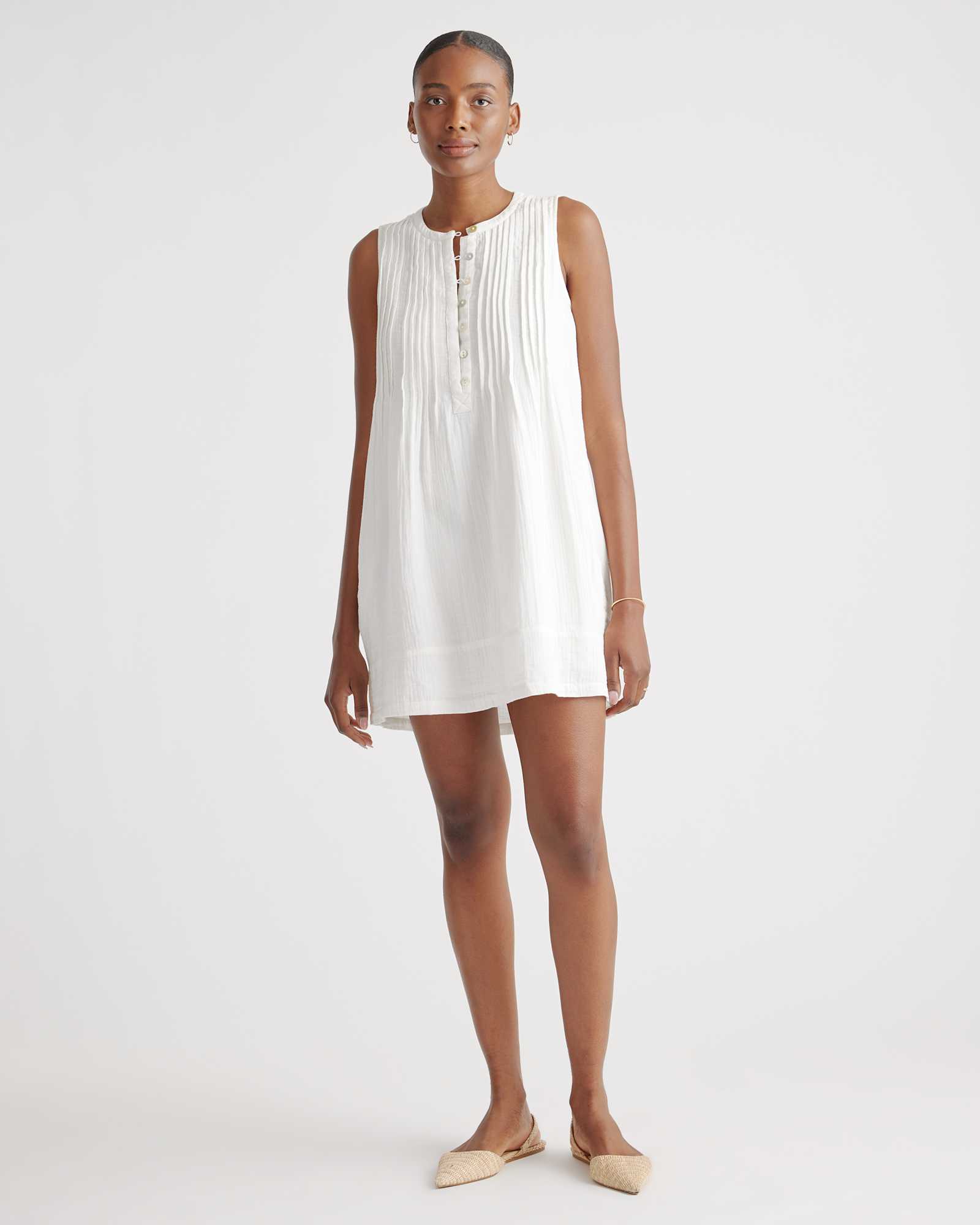 white 100% Organic Cotton Gauze Sleeveless Swing Dress