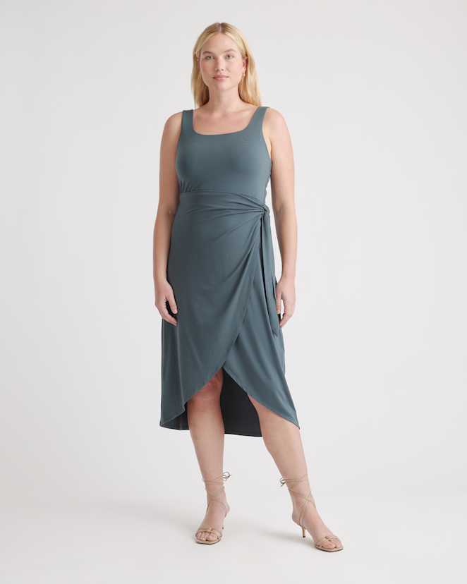 Dark Olive Tencel Jersey Side Tie Midi Dress