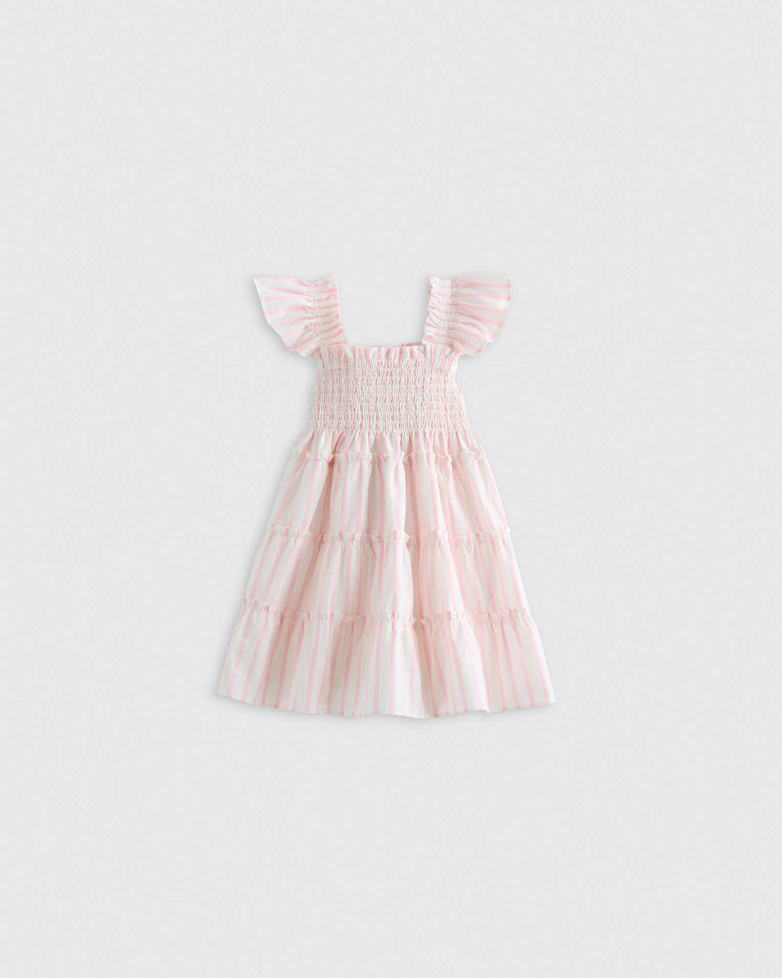 U-252 PINK STRIPE RETOUCHED Baby pink-stripe 100% Organic Cotton Poplin Smocked Dress