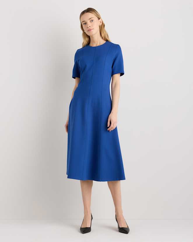 Orchid Blue Ultra-Stretch Ponte Short Sleeve Midi Dress