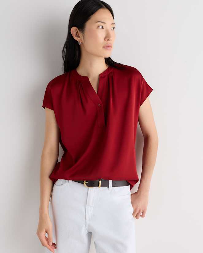 Clay Red Washable Stretch Silk Dolman Sleeve Blouse
