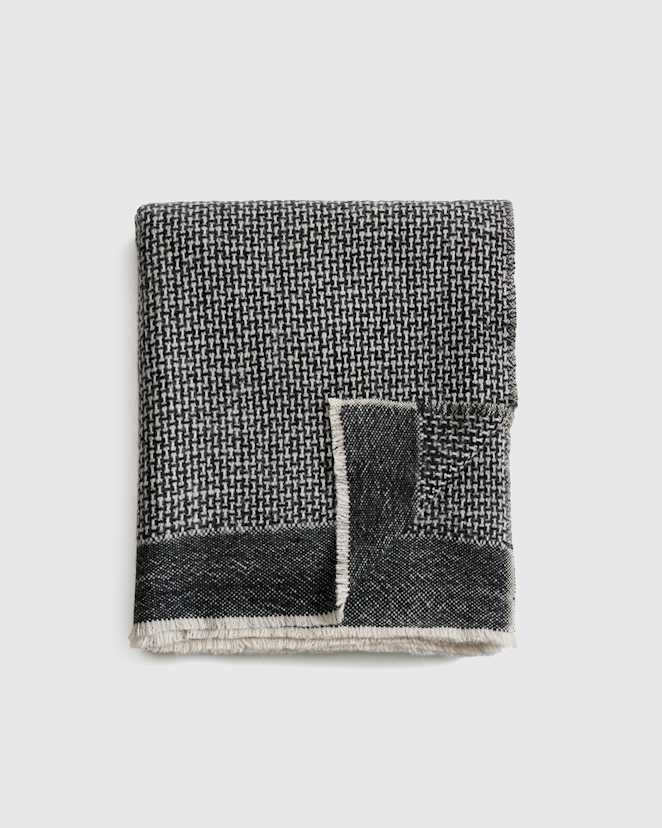 Black Cashmere Wool Patterned Throw