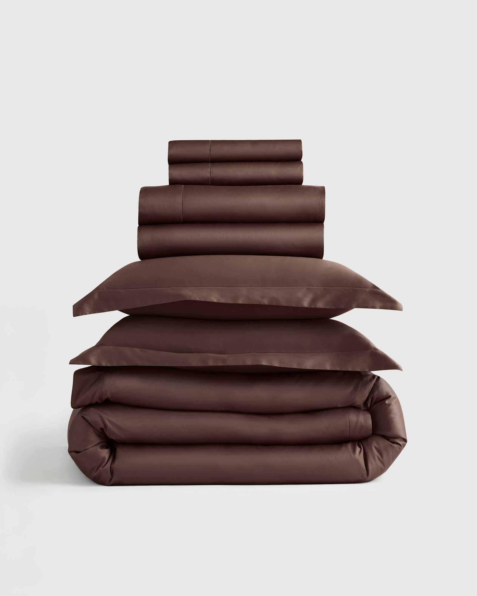 Espresso Ensemble de literie signature de luxe en satin de coton Giza