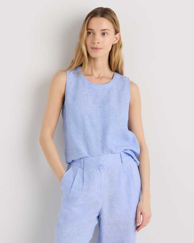 French Blue 100% European Linen Tank