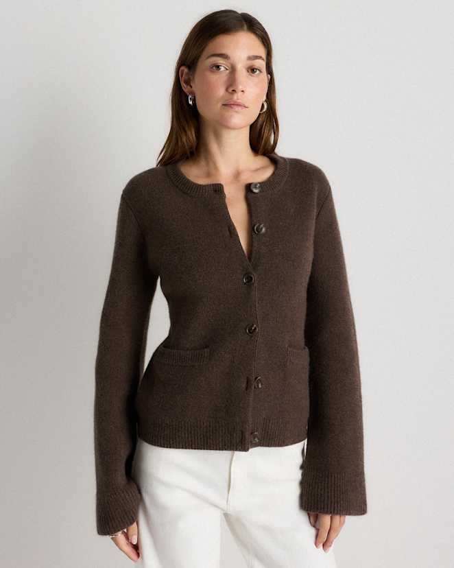 Heather Truffle Brown Mongolian Cashmere Structured Cardigan