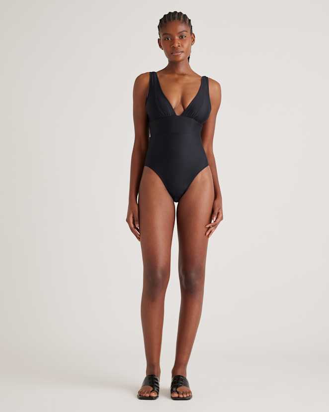 Black Italian Plunge One-Piece Swimsuit