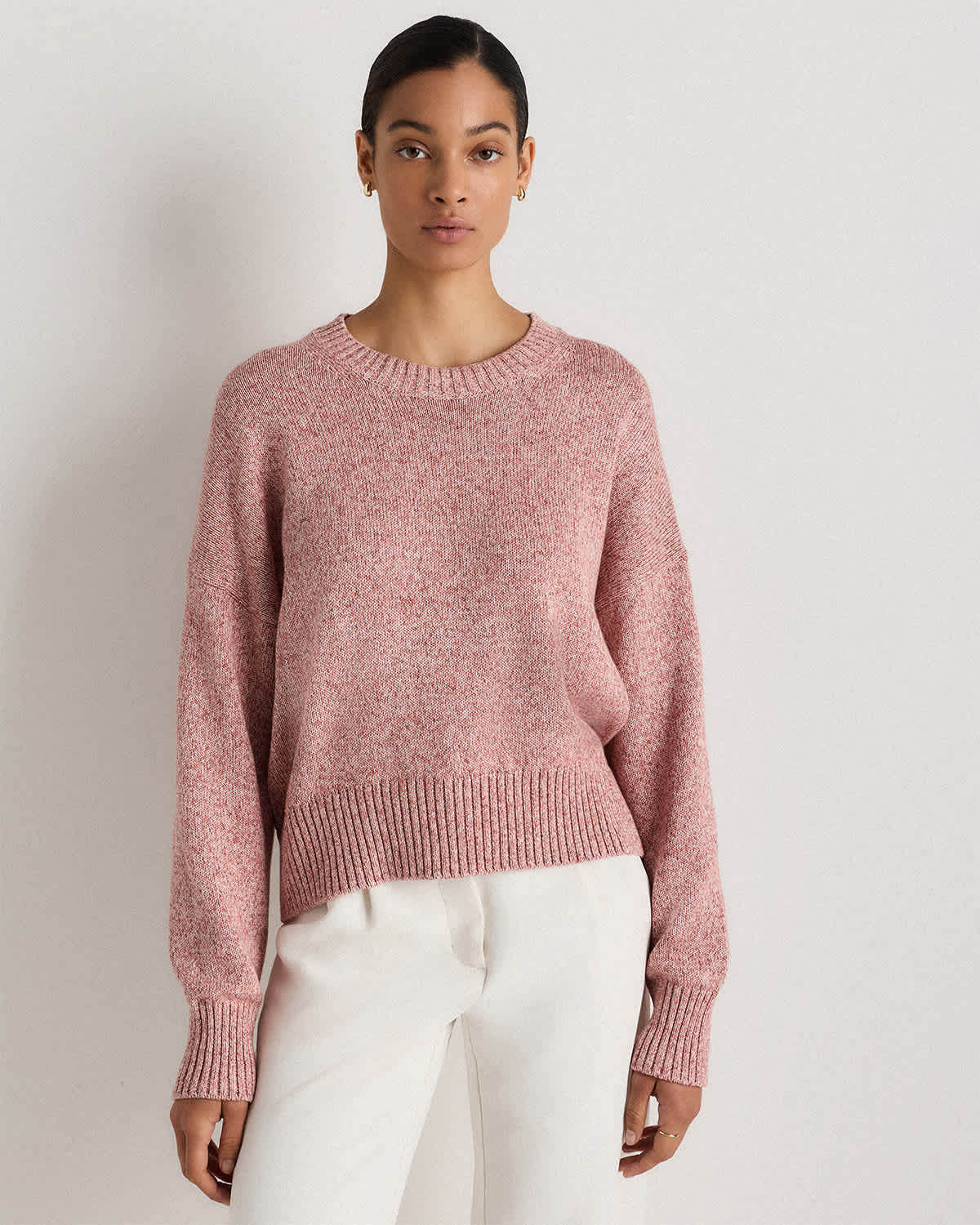 Marled Rose Pink Pull boyfriend 100 % coton biologique à col rond